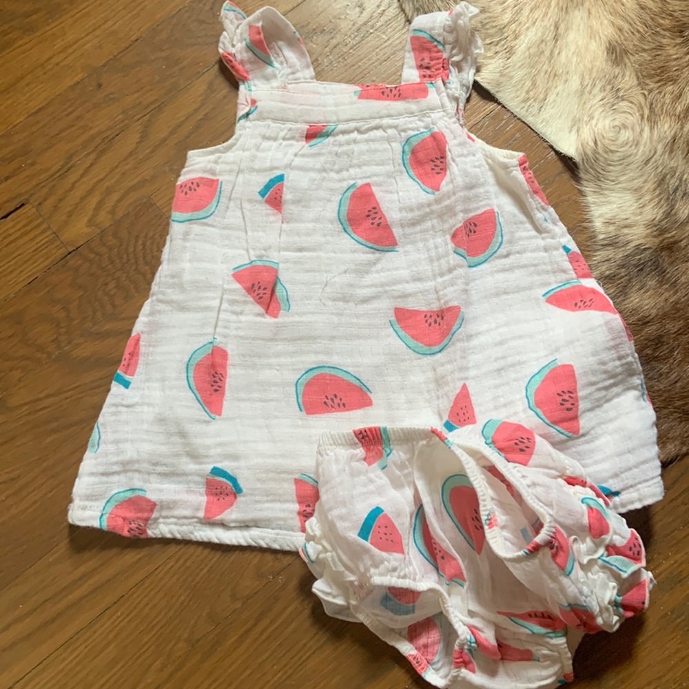 Angel Dear White Dress and Bloomers with Pink Watermelon Print